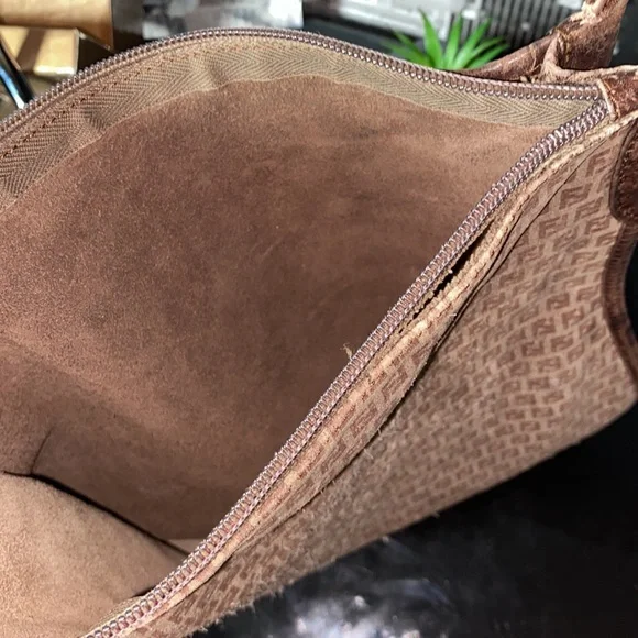Authentic FENDI Zucca Shoulder Bag Suede Leather Brown Rehab - Picture 7 of 13